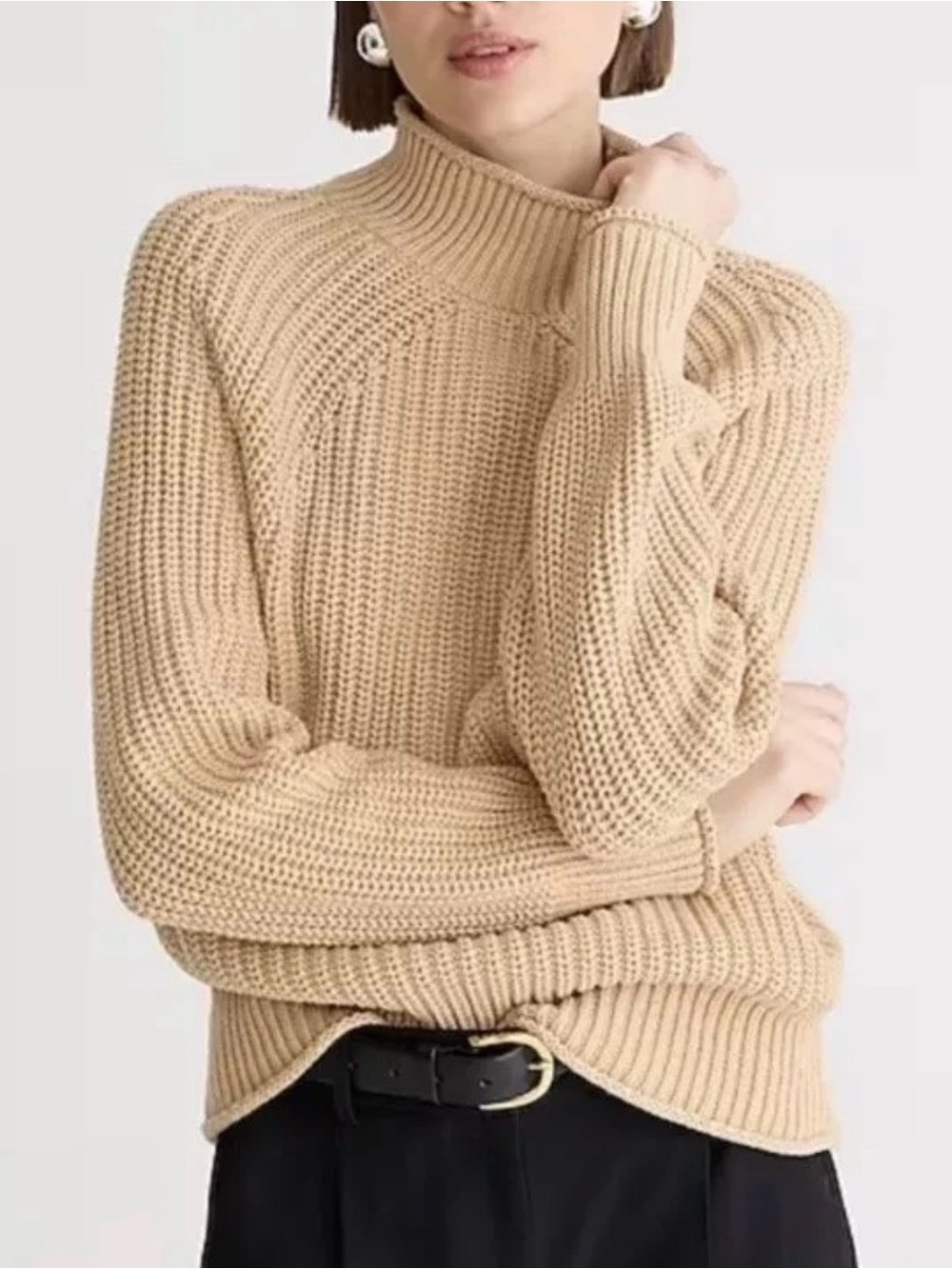 J.Crew Chunky Knit Mock RollNeck Sweater Camel Small